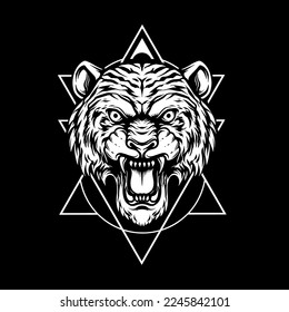 Tiger head vector illustration on black background