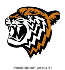 Tiger head, vector illustration, stylized logo with tiger head, symbol of the year 2022, sports mascot. Linear silhouette of a predator