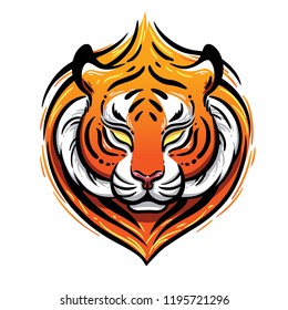 Tiger head, vector illustration. T-shirt graphics. Tiger logo