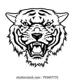 Tiger head, vector illustration. T-shirt graphics. Tiger logo