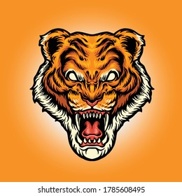 Tiger Head Vector Illustrations for logo, mascot and illustrations merchandise clothing Line brand