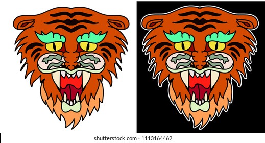 Tiger head vector isolate on white background.traditional tattoo tiger head.