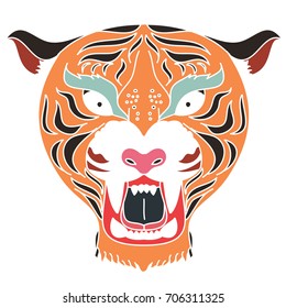 Tiger head vector isolate on white background.traditional tattoo tiger head.Cartoon tiger for coloring book or painting on shirt.