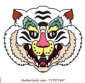 Tiger head vector isolate on white background.traditional tattoo tiger head.Traditional Japanese culture for printing on background.Tiger with Sunrise for coloring book