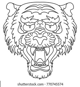 Tiger head vector isolate on white background.Line art and doodle tiger head