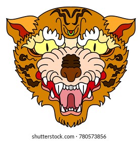 Tiger head vector isolate on white background.traditional tattoo tiger head.