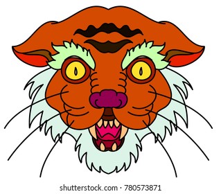 Tiger head vector isolate on white background.traditional tattoo tiger head.