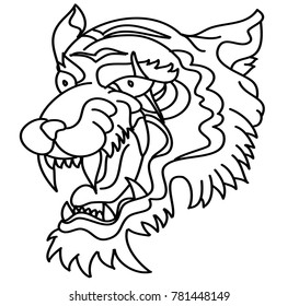 Tiger head vector isolate on white background.traditional tattoo tiger head.