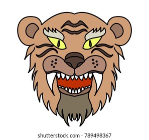 Tiger head vector isolate on white background.traditional tattoo tiger head.