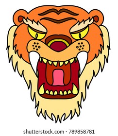 Tiger head vector isolate on white background.traditional tattoo tiger head.