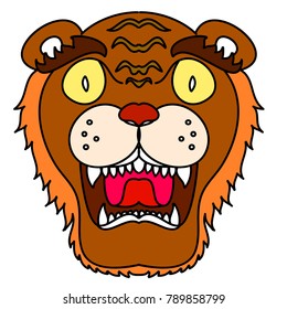 Tiger head vector isolate on white background.traditional tattoo tiger head.