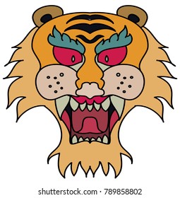 Tiger head vector isolate on white background.traditional tattoo tiger head.