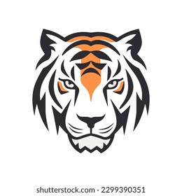 Tiger head vector logo or icon template. Vector illustration of tiger head in flat style