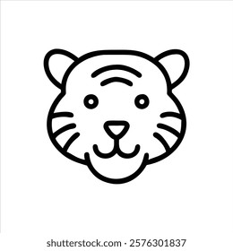 Tiger Head Vector Outline Icon on White Background