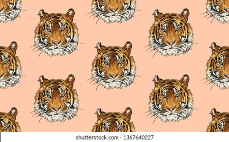 Tiger head vector seamless pattern background