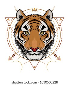 Tiger head vector with serious face.