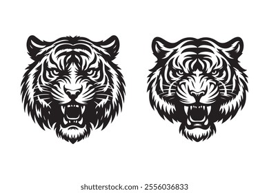 Tiger head vector silhouette art illustration bundle set