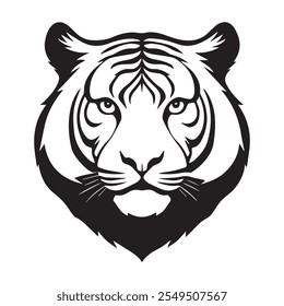 Tiger head vector silhouette illustration with white background.