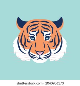 Tiger head vector trendy illustration. Logo, icon concept, print for year of the tiger 2022. 