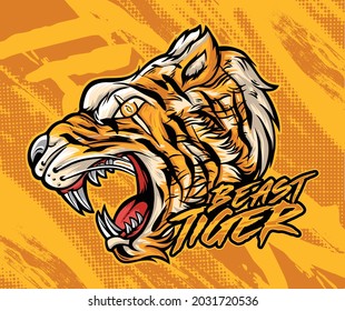 Tiger head Vector. Tiger t-shirt template. Tiger beast Illustration 