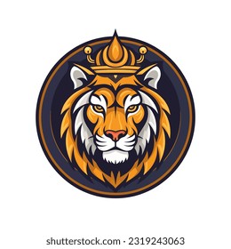 tiger head wearing a crown hand drawn logo design illustration