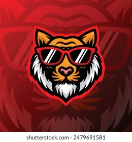 a tiger head wearing red glasses