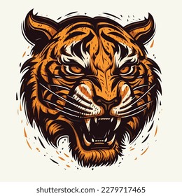 Tiger head or wild animal roaring muzzle for sport team mascot. Vector isolated flat icon of wildcat lion, leopard, or jaguar predator symbol for blazon, badge or hunting nature adventure club.