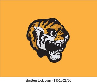 Tiger head, wildlife. Roaring tiger. Animal illustration - vector