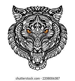 Tiger-Kopf-Zentangle-Kunst einzeln auf weißem Hintergrund