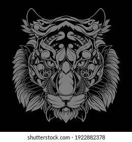 Tiger head zentangle stylized, vector, illustration, pattern, freehand pencil, hand drawn. Zen art. Line art