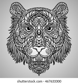 tiger head zodiac artistic ornament black in white