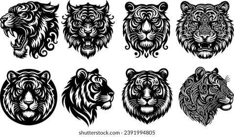 Tiger Heads Silhouette Shapes Of Tigers Illustration