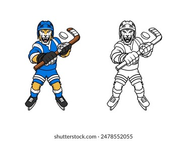 Tiger Hockey Player Cartoon Character Design Illustration vector eps format , suitable for your design needs, logo, illustration, animation, etc.