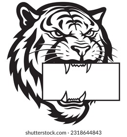 tiger hold sign in the mouth, tiger logo, design for badge, emblem, or printing, safari logo design, vector illustration