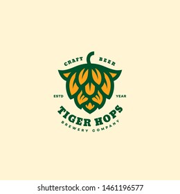 Tiger hops logo design template with stylized hop. Vector illustration.