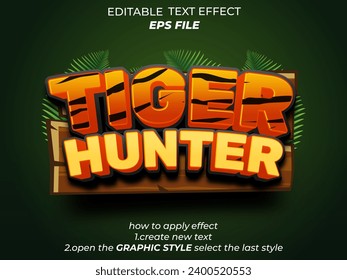 tiger hunter text effect, font editable, typography, 3d text for games. vector template