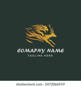 Tiger Hunting a Deer Logo Design ,vector logo template