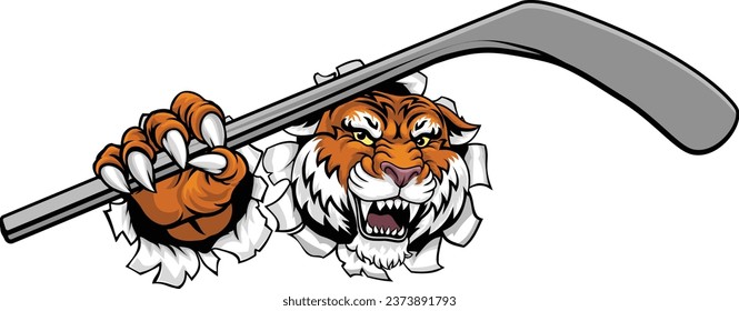 A tiger ice hockey team cartoon animal sports mascot