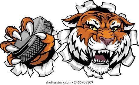 A tiger ice hockey team cartoon animal sports mascot