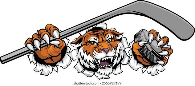 A tiger ice hockey team cartoon animal sports mascot