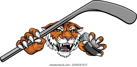 A tiger ice hockey team cartoon animal sports mascot