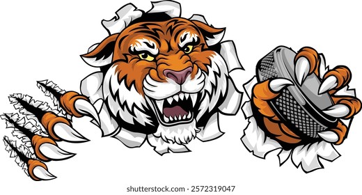 A tiger ice hockey team cartoon animal sports mascot