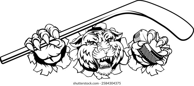 A tiger ice hockey team cartoon animal sports mascot