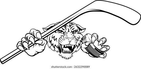 A tiger ice hockey team cartoon animal sports mascot