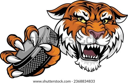 A tiger ice hockey team cartoon animal sports mascot