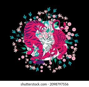 tiger illustration design for sukajan is mean japan traditional cloth or t-shirt with digital hand drawn Embroidery Men T-shirts Summer Casual Short Sleeve Hip Hop T Shirt Streetwear