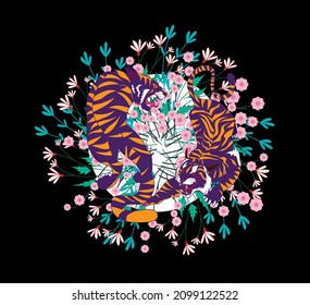 tiger illustration design for sukajan is mean japan traditional cloth or t-shirt with digital hand drawn Embroidery Men T-shirts Summer Casual Short Sleeve Hip Hop T Shirt Streetwear