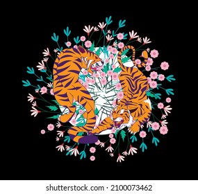 tiger illustration design for sukajan is mean japan traditional cloth or t-shirt with digital hand drawn Embroidery Men T-shirts Summer Casual Short Sleeve Hip Hop T Shirt Streetwear