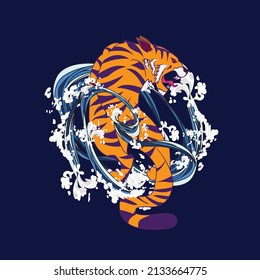 tiger illustration design for sukajan is mean japan traditional cloth or t-shirt with digital hand drawn Embroidery Men T-shirts Summer Casual Short Sleeve Hip Hop T Shirt Streetwear