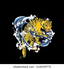 tiger illustration design for sukajan is mean japan traditional cloth or t-shirt with digital hand drawn Embroidery Men T-shirts Summer Casual Short Sleeve Hip Hop T Shirt Streetwear